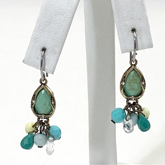 Dainty faceted turquoise and bead cluster teardrop earrings - Picture 1 of 7